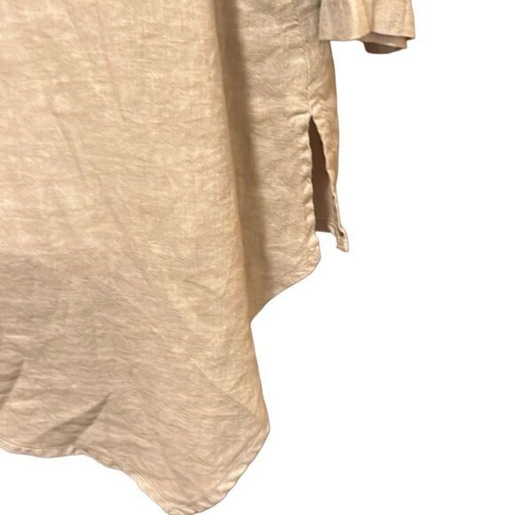 CMC womens top Sz XL 100% linen asymmetrical slit hem tan shell button front NWT - Picture 4 of 9